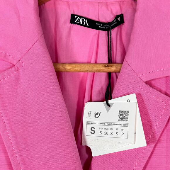 NWT Zara Linen Blend Blazer Mini Pink Dress Bloggers Favorite Barbiecore Size S - Picture 8 of 9